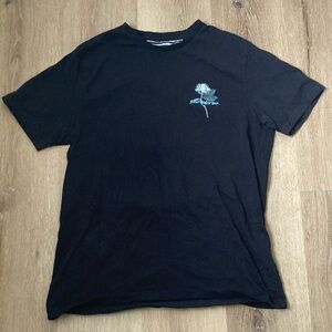 Denim & Flower Black Tee with White Rose Graphic